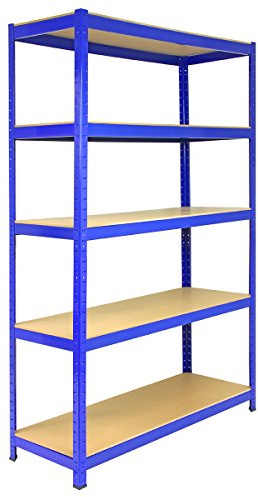 T- Rax Garage Shelving Unit Extra Wide 5 Tier Heavy Duty Rack for Storage Steel Utility Shelves Metal & MDF Boltless Racking Assembly System 180cm x 120cm x 45cm 1400KG Capacity 280KG Per Shelf Blue