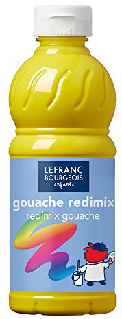 Lefranc Bourgeois 188001 flüssige Tempera Redimix Farbe, leuchtende Gouachefarbe auf Wasserbasis, hohe Deckkraft, hervorragenden Maleigenschaften, gebrauchsfertig, 500ml Flasche - Primärgelb