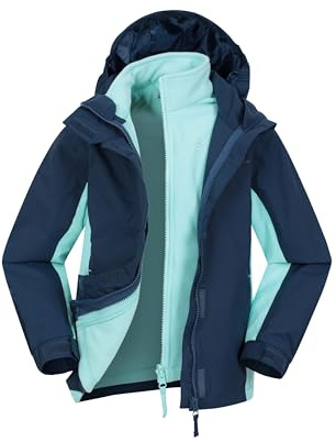 Mountain Warehouse Lightning 3 in 1 Kids Waterproof Jacket - Taped Seams Triclimate Jacket, Detachable Hood, Inner Fleece Kids Coat - Spring Summer, Walking Navy (01) Teen Size 13 Years