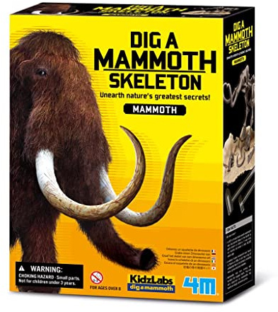4M Dig a Mammoth Skeleton Kit for Kids Ages 8-12 – Ice Age Fossil Excavation Set with 17 Realistic Bones, STEM Paleontologist Digging Kit with Hammer, Chisel & Brush, Educational Gift