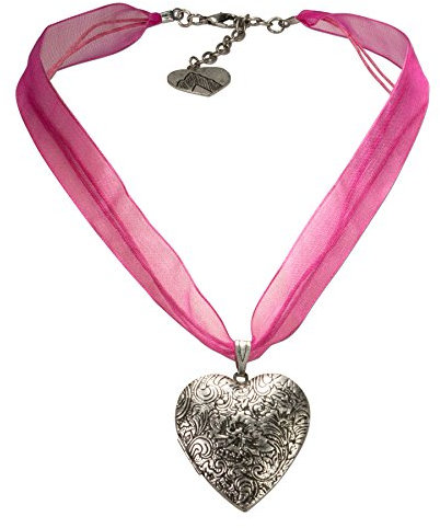 Alpenflüstern Organza-Trachtenkette Amulett-Herz Trachtenherz - Damen-Trachtenschmuck Dirndlkette pink-Fuchsia DHK080