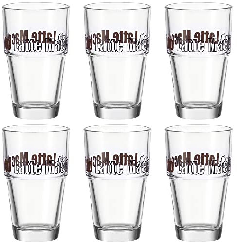 LEONARDO HOME Solo Latte-Macchiato Glas, Glas-Becher mit Aufdruck, spülmaschinengeeignete Kaffee-Gläser, 6er Set, 410 ml, 043399