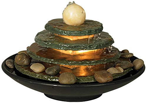 Pyramid 10 High Small Zen Modern Indoor Decor Slate Stone Tabletop Fountain with Light Waterfall Feng Shui Ball Rock Water Feature for Desk Relaxation Bedroom Living Room Countertop - John Timberland