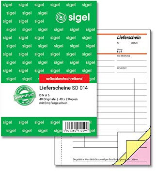 SIGEL SD014 Lieferscheine A6, 3x40 Blatt, selbstdurchschreibend, 1 Stück, aus nachhaltigem Papier