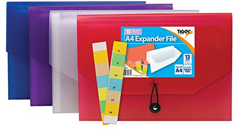 Tiger 13 part A4 expander file with elastic closure - assorted colours x 1 single