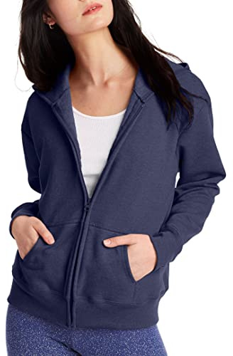 Hanes womensO4637Women's Fleece Full Zip Hood Long Sleeve Hoody - Blue - X-Large