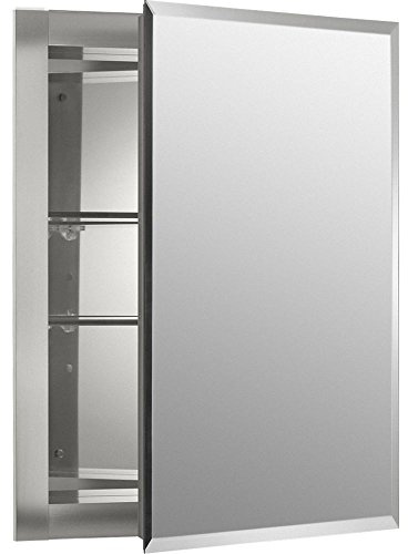 Kohler CB-CLR1620FS Frameless Bathroom Mirror Medicine Cabinet, Single Door, Rectangular Beveled Edge Frame, Bathroom Cabinet Mirror, Adjustable Shelves, 16 in. W x 20 in. H