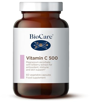BioCare Vitamin C 500, 60 Capsules | With Magnesium and Bilberry Extract, For Skincare, Energy Support and Normal Muscle Function