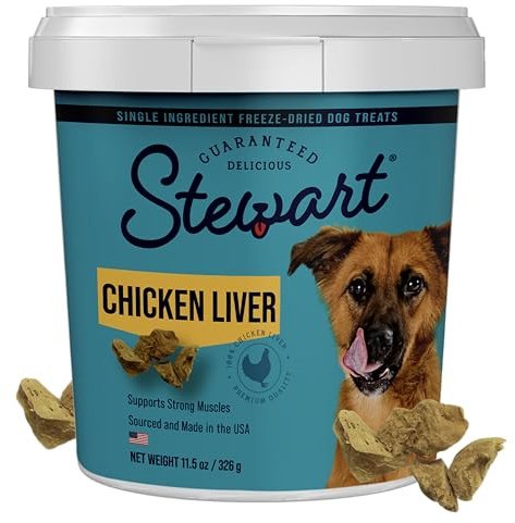Stewart 100% Chicken Liver Dog Treats, 11.5 oz Tub, ~215 Pieces, Freeze Dried Raw, Single Ingredient, 60% Protein Training Treats or Meal Topper, Grain Free, Gluten Free