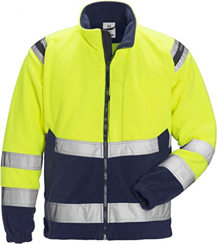 Fristads Warnschutz-Fleecejacke Winddicht Klasse 3 4041 Fe - Größe XL - Warnschutzgelb/Marineblau