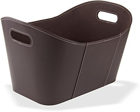 Holzkorb Tasche Korb Kaminholzkorb Brennholzkorb Feuerholzkorb Brennholzholztasche Kunstleder braun coffee 53x35x31 cm