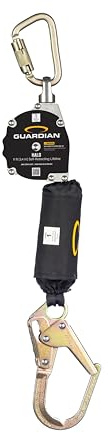 Guardian 10901 Halo Web Self Retracting Lifeline (SRL) | 11 ft | Includes Carabiner | Swivel Top | Steel Rebar Hook | ANSI and OSHA Compliant