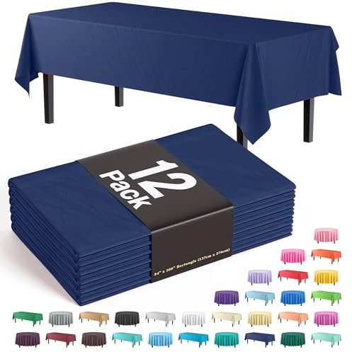Exquisite 12-Pack Premium Plastic Tablecloth 12-Pack Premium Plastic 54in. x 108in. Rectangle Table Cover - Navy Blue