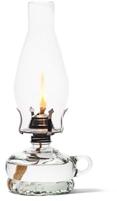 Lamplight 12-inch Chamber Oil Lamp Clear Glass, Hurricane or Power Outage, White, 110