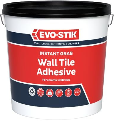 EVO-STIK Wall Tile Adhesive Instant Grab, Ready to Use, Non-Slip Formula, Showerproof, Size: Large (5L)