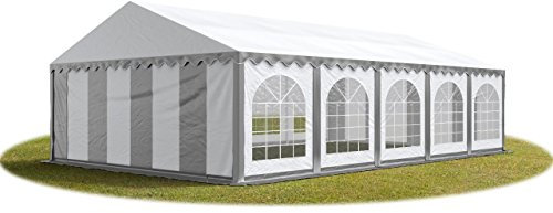 TOOLPORT Festzelt Partyzelt 5x10 m Premium, hochwertige PVC Plane 750 N in grau-weiß 100% wasserdicht mit Bodenrahmen