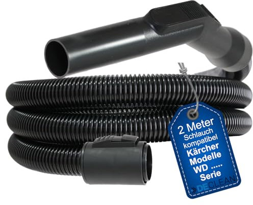 DeClean 2 Meter Staubsaugerschlauch kompatibel mit Kärcher Staubsauger der Serien von A WD WD1 WD2 WD3 WD4 WD5 WD6 WD7 SE DS | Schlauch für Nass- Trockensauger
