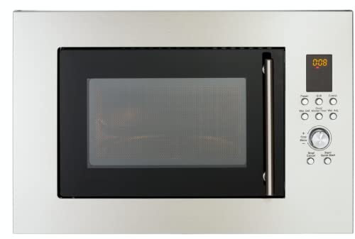 PKM Einbau-Mikrowelle MW900-23G-IN I 900W Mikrowellenleistung I 23L Garraum I 6 Leistungsstufen I 8 Garprogramme IAuftaufunktion I Metall-Gehäuse I Drehteller (24,5cm) I LED-Display I Silber