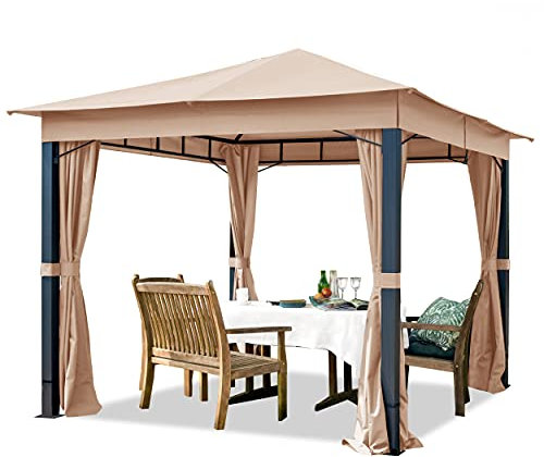 TOOLPORT Gartenpavillon 3x3 m ALU Premium ca. 220g/m² Dachplane wasserdicht Pavillon - 4 Seitenteile Gartenzelt Taupe ca. 9x9cm Profil