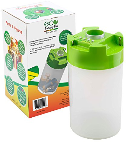 ECO Battery Bin - Test, Store & Recycle AA, AAA, C, D Batteries