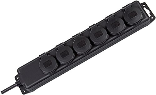 Brennenstuhl Multiprise électrique Noire IP44 avec 6 Prises de Courant (Utilisation en extérieur et sur Les Chantiers, 2m de câble) 1159971