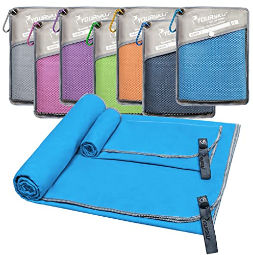 SYOURSELF 2 Pack Microfiber Camping Towel, Quick Dry Towel, Soft Absorbent Compact Travel Gym Workout Sweat Towel for Beach Yoga Swim Travel Camping Hiking Backpack Essentials (L:60x30+12x24)