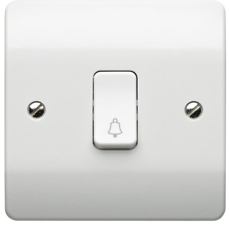 Mk K4878BWHI 10A 1-Gang Single Pole Push Switch Bell Sym.