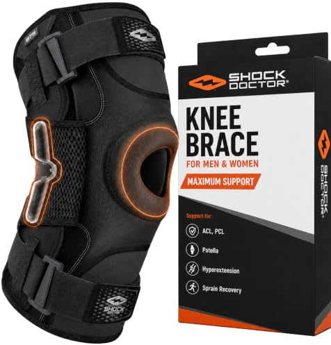 Shock Doctor 875 Compression Knee Brace for Maximum Knee Support - Ultra Supportive with Bilateral Hinges for ACL or PCL Injuries, Patella Support, Sprains, Hyperextension and More - For Men or Women