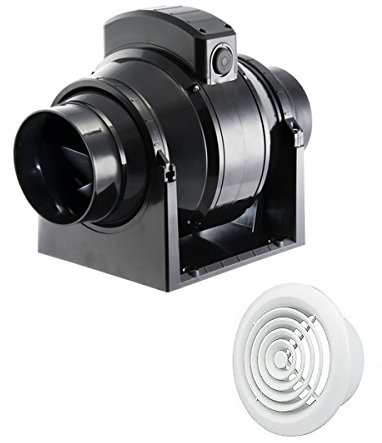 Manrose MF100T in-Line Extractor Fan with Timer 100mm/4 + White Intake Grille