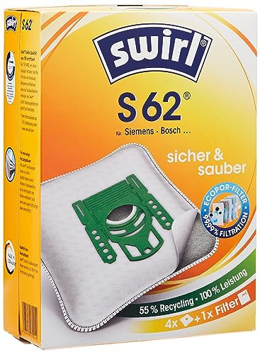 Swirl® S 62® EcoPor® Staubsaugerbeutel für Siemens, Bosch, 4 Beutel, Weiß