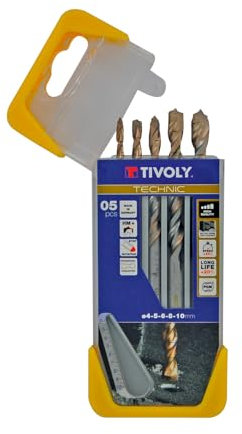 TIVOLY - Coffret Forets Béton Haute Performance - Pour Perçage Béton, Pierre, Granit - 5 Forets Gradués SLR Ø 4, 5, 6, 8, 10 mm