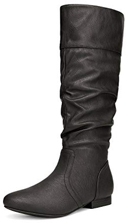 DREAM PAIRS Women's Knee High Pull On Fall Weather Winter Boots,Size 8.5,Black/Pu,BLVD