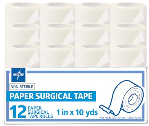 Medline Essentials Paper Medical Tape, 1 Inch x 10 Yards per Roll, Box of 12