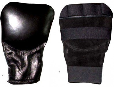 Karate-Faustschützer schwarz, flach Echtleder, Faustschutz Handschützer (S)
