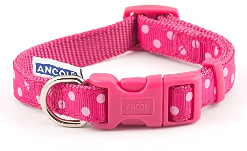 Ancol Indulgence Vintage Polka Nylon Adjustable Dog Collar Raspberry Pink Silky Comfortable Neckband for Pet Puppy - 20-30 cm