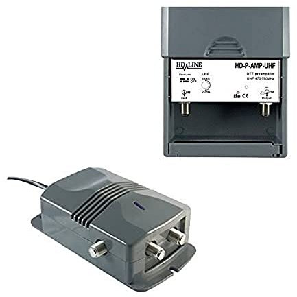 HD-Line kit2/1 Préamplificateur TNT TV : Préamplificateur + Alimentation pour Antenne terrestre DVB-T/DVB-T2 Gris