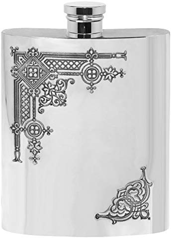 English Pewter Company 6oz Victorian Patterned Traditional Liquor Hip Flask [SF263]