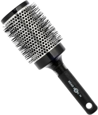 Head Jog Heat Retainer Hair Brush. Black & Silver Styling Round Hairbrush. | With Metal Barrel For Fast Drying. Round Vent Brush For Styling, Blow Drying, Straightening & Curling. (70mm)