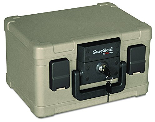 FireKing SureSeal Fire Safe with Key Lock, 1 Half Hour Fire Rated, UL Rated & 100 Hour Water Resistant Home Safe, Portable Home Safes, Taupe