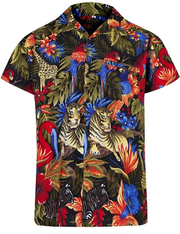 Mens Hawaiian Shirt Short Sleeve Hawaiian Shirts for Men Funny Shirt - Ugly Shirt with a Jungle Animal Print for Funky Shirts for Men and Stag Shirt (Small, Black)