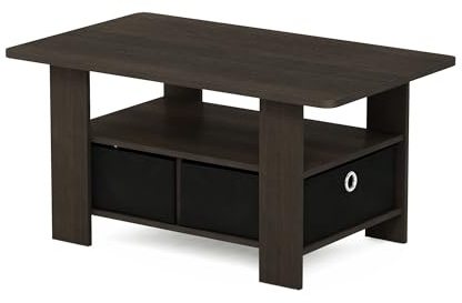 Furinno ANDREY Coffee Table, Small Modern Coffee Table with Storage and Bin Drawer, Side Table for Living Room, Bedroom, Home Office, Dark Brown