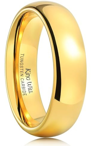 King Will - Anillo de boda de tungsteno bañado en oro de 24 k (6 mm, pulido, comodidad de ajuste, curvado) Glory