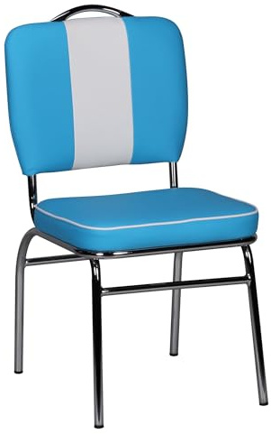 Wohnling Esszimmerstuhl American Diner 50er Jahre Retro, Sitzfläche gepolstert mit Rücken-Lehne, Essstuhl Farbe Blau Weiß