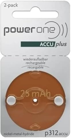 Power One ACCU Plus Size 312 Rechargeable Hearing Aid Batteries