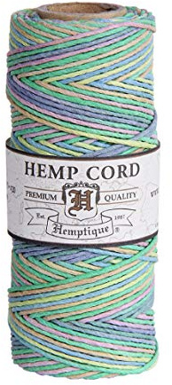 Hemptique 100% Hemp Cord Spool - 62.5 Meter Hemp String - Made with Love - No. 20 ~ 1mm Cord Thread for Jewelry Making, Macrame, Scrapbooking, DIY, & More - Variegated Carousel