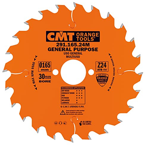CMT Orange Verktyg 291.165,24 M – Cirkulärt sågblad 165 x 2,6 x 30 tänder 24 ATB 15 grader