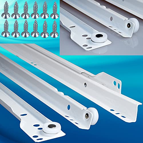 Stahlia (1 Paar) Schubladenschienen Rollenführung Teilauszug Weiß 550mm Schubladenauszug Schienen Führungsschiene Schienen mit Rollen Laufschiene