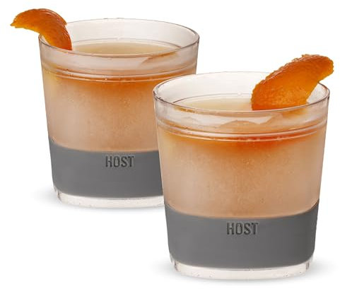 Host Freeze Kühlbecher für Whiskey, Bourbon und Scotch, Doppelwandige Kühlbecher zum Einfrieren, 2er-Set, grau