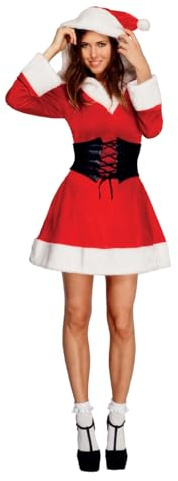 Smiffys Disfraz Fever de Mamá Noel, vestido con capucha y enagua adjunta Halloween, Carnaval