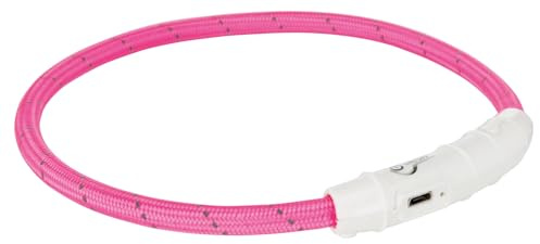 TRIXIE Ljusring för hundar L-XL rosa – lysande hundhalsband, perfekt för promenader i mörkret – uppladdningsbar och individuellt justerbar – 12706